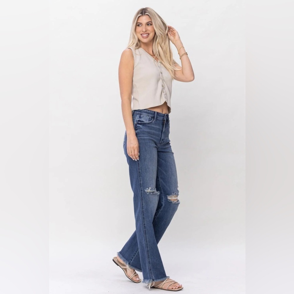 Judy Blue High Waist W/ Knee Destroy Straight Denim Jeans 82498 size 5 / 27 - Picture 8 of 9